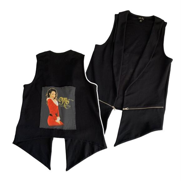 Via Penny Lane Reworked Apparel | Mariah Carey Christmas Graphic Black Vest - Picture 1 of 8